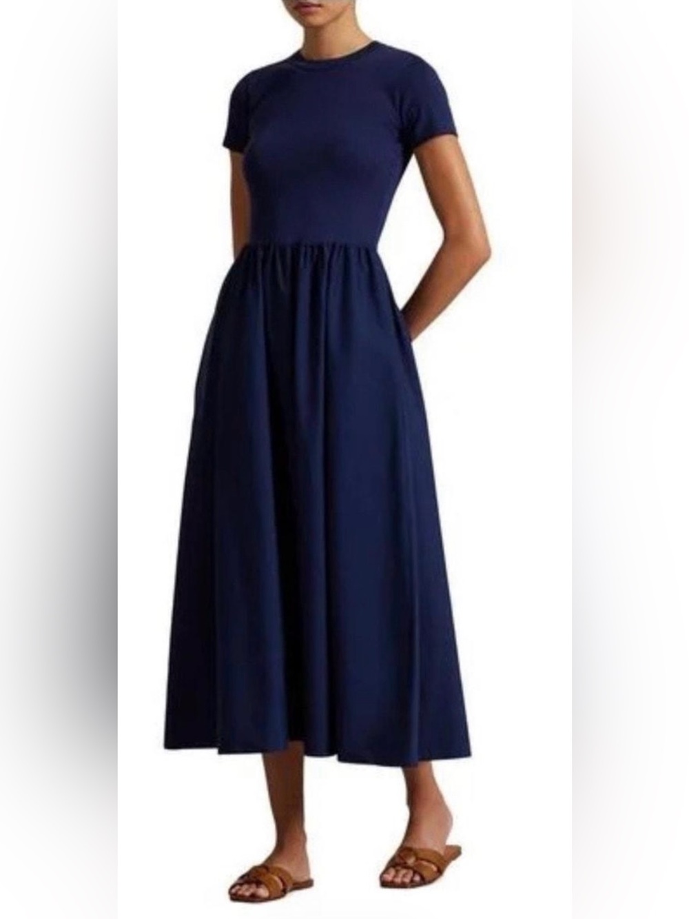 Polo Ralph Lauren Women's Navy Short-Sleeve Midi Dress- Small NWT